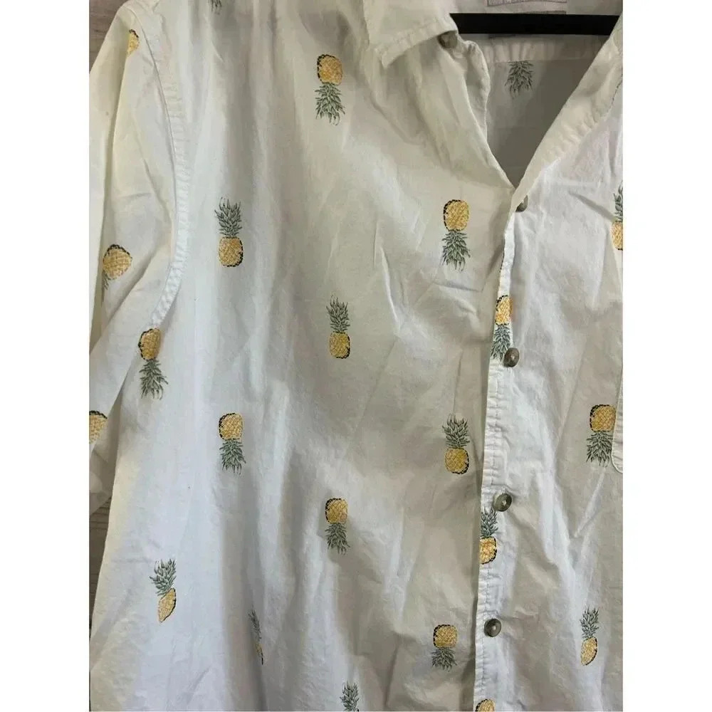 Goodfellow Men’s White Short Sleeve‎ Button Front Pineapple Print Shirt Sz XXL - Picture 3 of 7